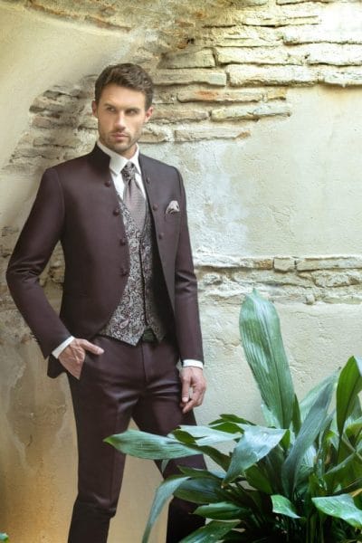 Traje novio cuello Mao granate Ref. 1647/5403