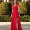 Vestido largo liso plumas rojo Ref. 2641