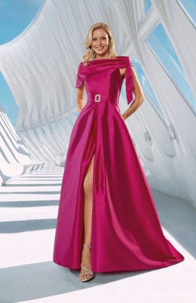 Vestido largo mikado con estola buganvilla Ref. 839