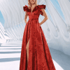 Vestido largo coral volantes en hombros Ref. 824