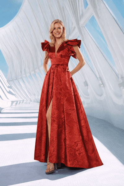 Vestido largo coral volantes en hombros Ref. 824