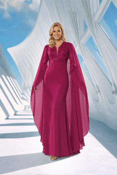 Vestido largo cuerpo blonda magenta Ref. 810