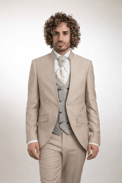 Traje beige cuello mao Ref. Teide