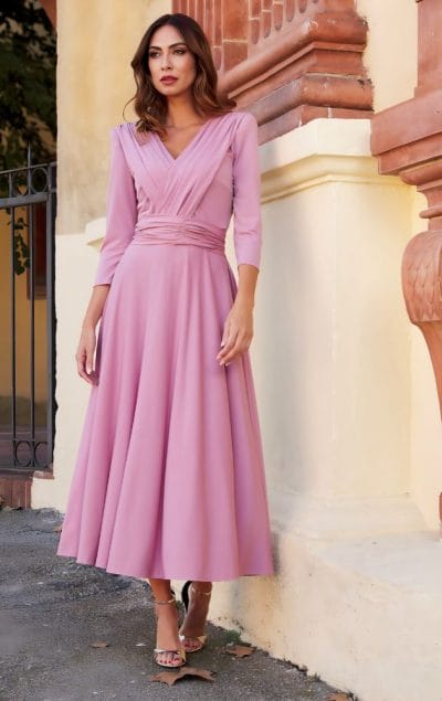 Vestido midi punto capeado rosa Ref. 2975