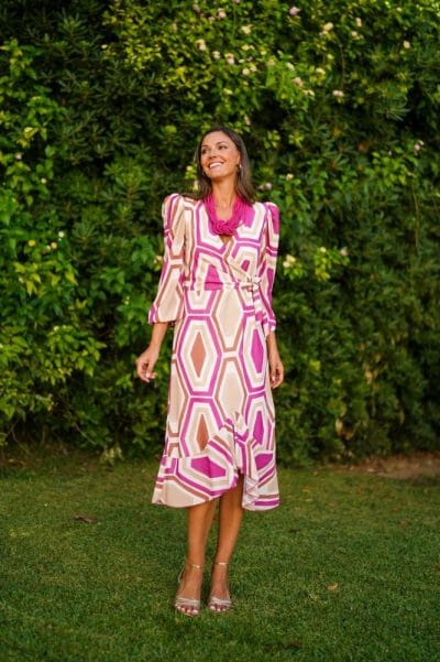 Vestido cruzado estampado con volante buganvilla Ref. 626-047