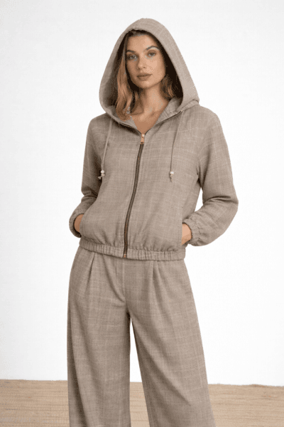 Alternative view of Conjunto chaqueta cuadros beige Ref. 267649/63