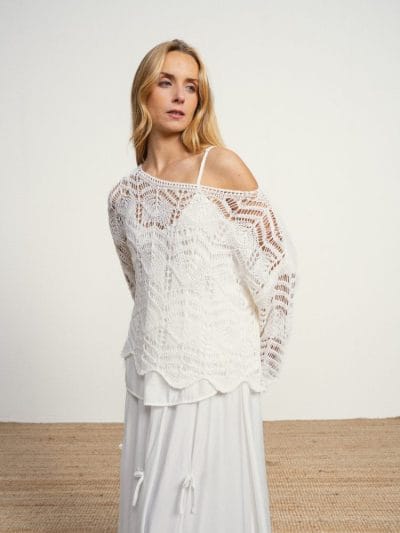 Jersey bordado con hombros descubiertos crudo Ref. 267405