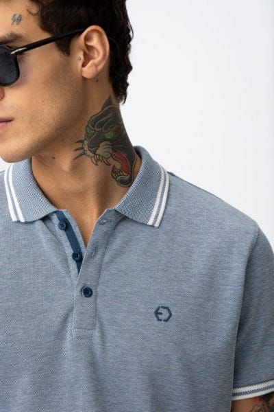 Alternative view of Polo manga corta azul jaspeado Ref. Theo