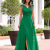 Vestido largo plumas verde Ref. 4157