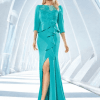 Vestido largo cuerpo blonda peplum turquesa Ref. 807