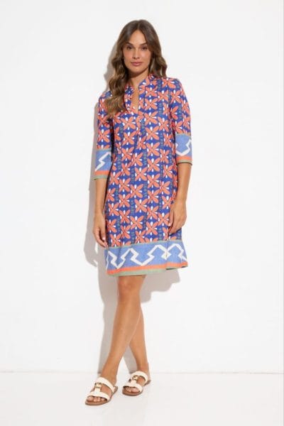 Vestido midi azul y naranja estampado Ref. 30906