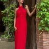 Vestido fiesta largo cruzado rojo Ref. 7368