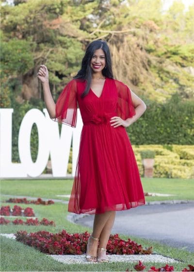 Vestido fiesta midi rojo manga abierta vaporoso Ref. 4069