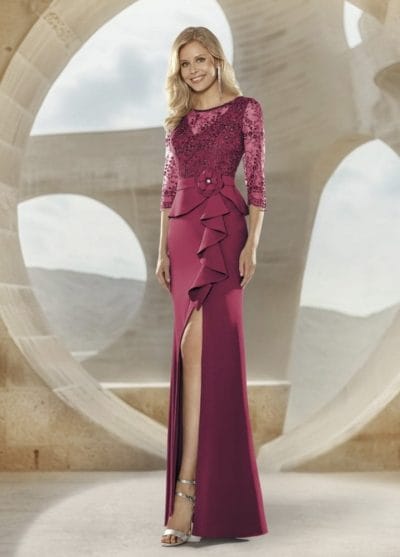 Vestido largo cuerpo guipur fucsia Ref. 724