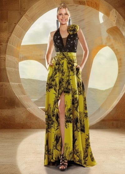 Vestido largo mikado y lentejuelas Ref. 719