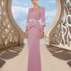 Vestido largo raso peplum rosa Ref. 731