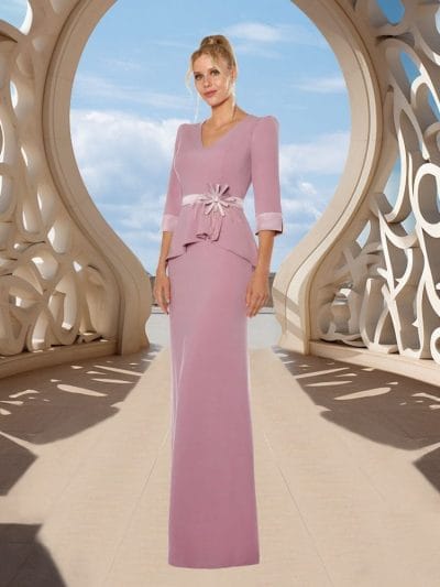 Vestido largo raso peplum rosa Ref. 731