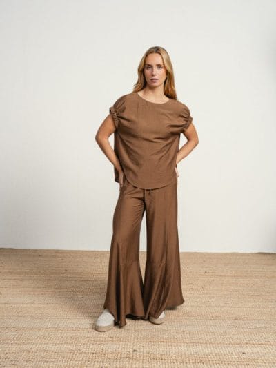 Alternative view of Pantalón amplio elástico marrón cobre Ref. 269607