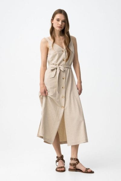 Vestido liso tirantes beige Ref. Shara