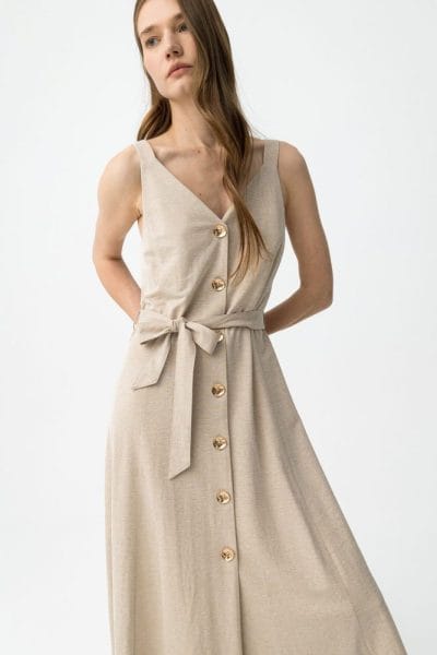 Alternative view of Vestido liso tirantes beige Ref. Shara