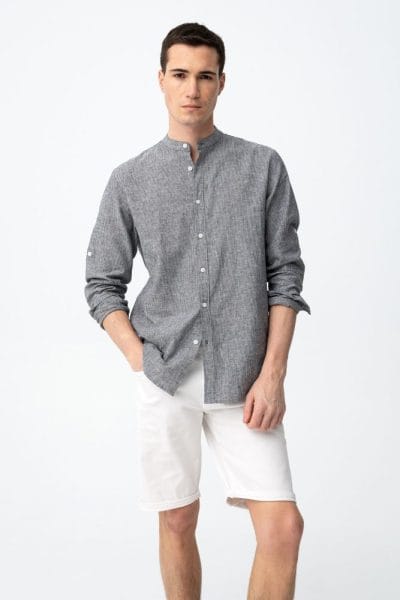 Camisa rayas cuello mao gris Ref. Virgil