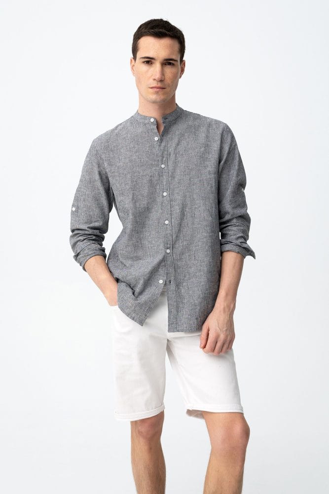Camisa rayas cuello mao gris Ref. Virgil