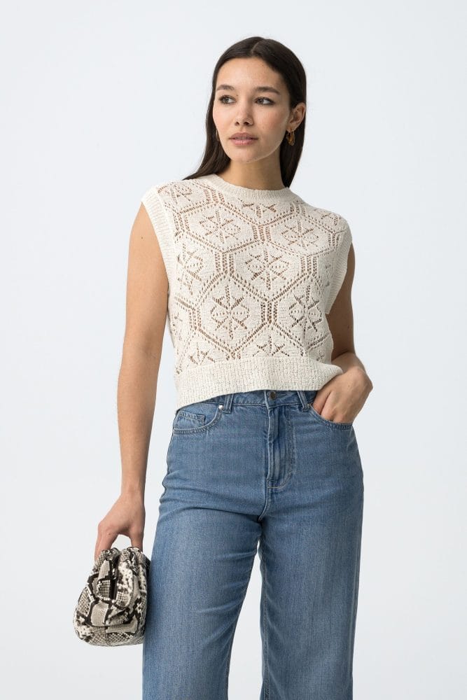 Top calado lazo beige Ref. Tulipe