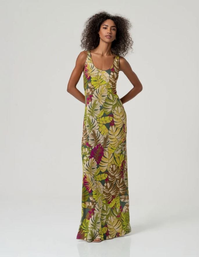 SURKANA Vestido largo estampado tirantes verde Ref. Mile