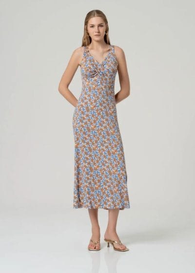 SURKANA Vestido midi estampado drapeado azul Ref. Kial