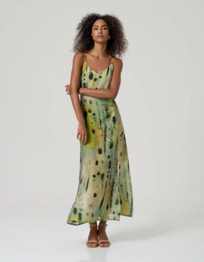 SURKANA Vestido largo tirantes estampado verde Ref. Mizy