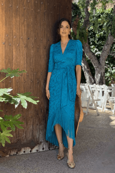 Vestido midi flecos turquesa Ref. 7797