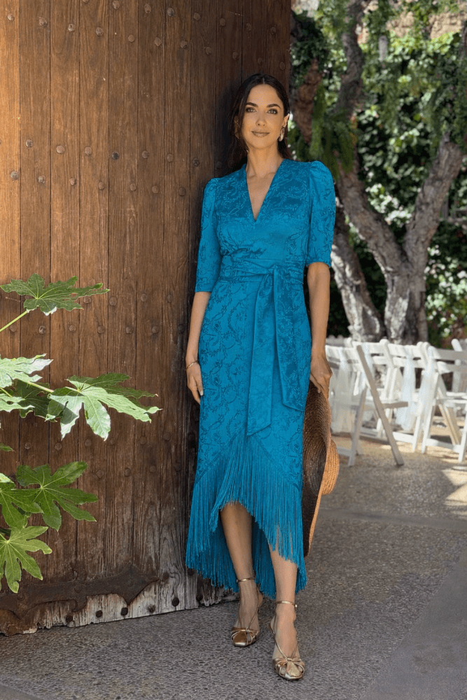 Vestido midi flecos turquesa Ref. 7797