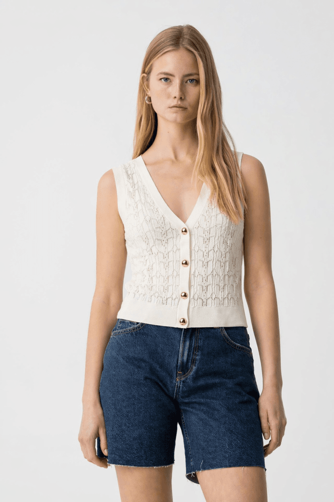 Top calado de punto beige Ref. Carmese