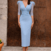 Vestido midi drapeado gasa celeste Ref. 4640