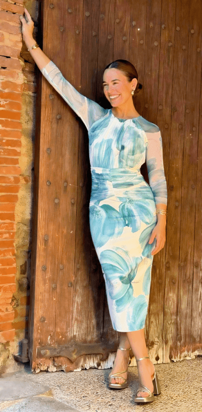 Vestido midi combinado azul estampado Ref. 4816