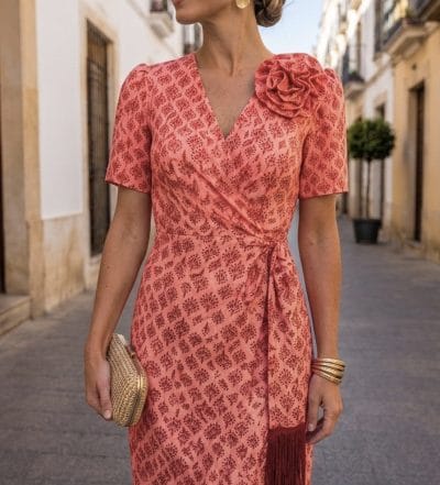 Alternative view of Vestido midi naranja estampado flecos Ref. 626-064
