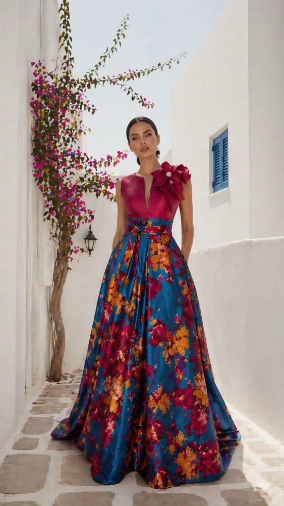 Vestido largo estampado floral buganvilla Ref. 900
