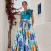 Vestido largo estampado floral turquesa Ref. 900