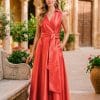 Vestido largo camisero sin mangas coral Ref. 3053