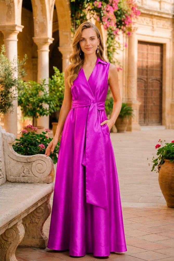 Vestido largo camisero sin mangas fucsia Ref. 3053