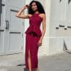 Vestido midi cuello halter cruzado granate Ref. 4879