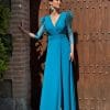 Vestido largo plumas turquesa Ref. 4897