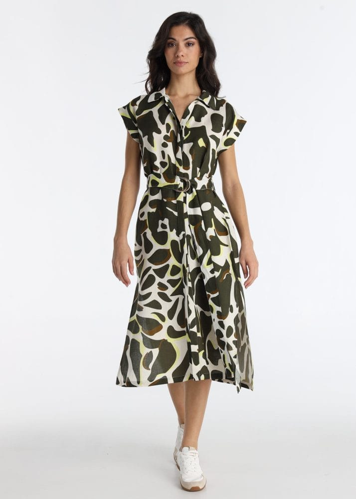 Lois vestido midi camisero estampado verde Ref. 1454
