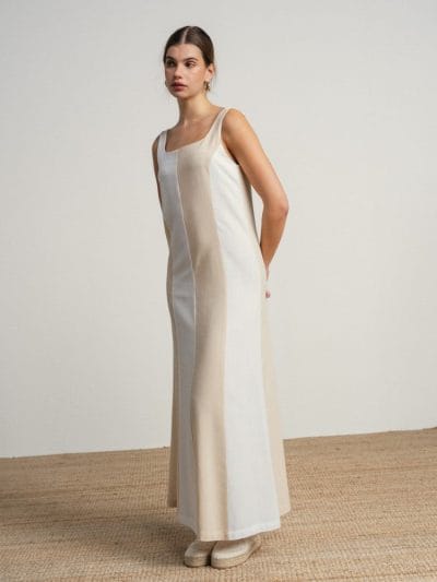 Alternative view of Vestido largo rayas beige y blanco Ref. 269423