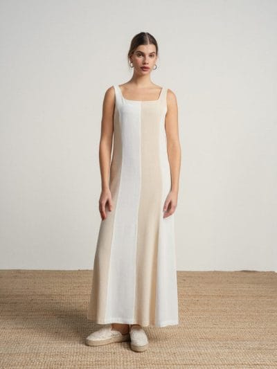 Vestido largo rayas beige y blanco Ref. 269423