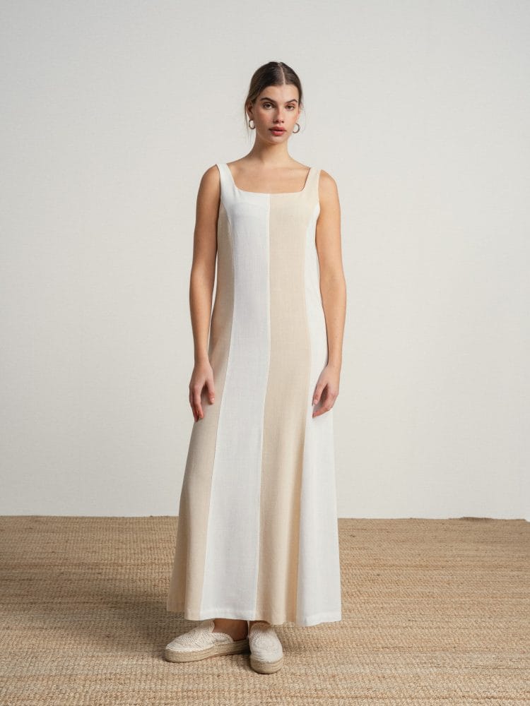 Vestido largo rayas beige y blanco Ref. 269423