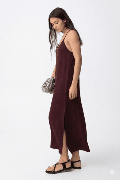 Alternative view of Vestido fluido de color granate Ref. Bestie