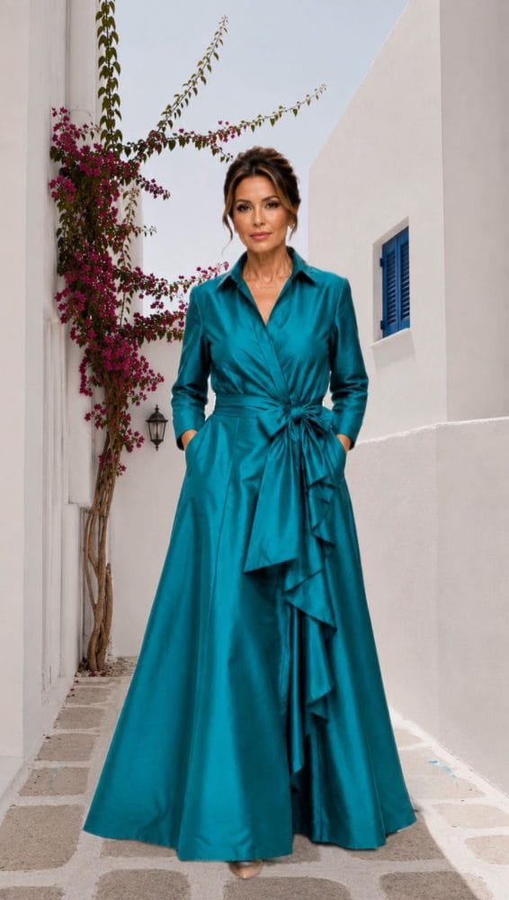 Vestido largo camisero azul petróleo Ref. 901