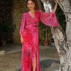 Vestido largo fucsia estampado manga murciélago Ref. 7718