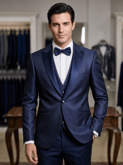 Alternative view of Enzo Romano Traje con chalecho grabado azul Ref. 3404